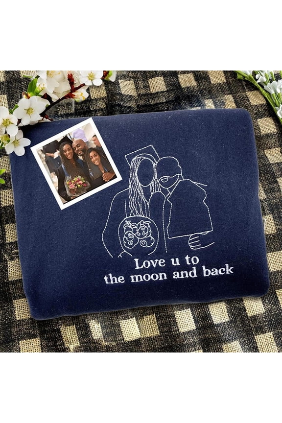 Personalized Embroidered Photo Portrait Outline Sweatshirt Anniversary Her Valentine's Day, Custom Embroidered Sweatshirt