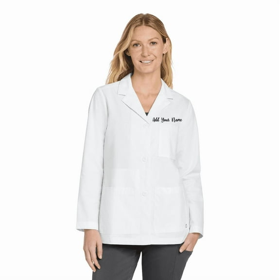 Personalized Embroidered Short Lab Coat for Women Add Your Name Text Custom Medical Laboratory Coat (White-XS)