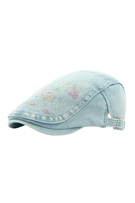 Personalized Embroidered Washed Letter Denim Beret for Women British Retro Forward Cap Casual Painter Cap Duckbill Cap Trendy