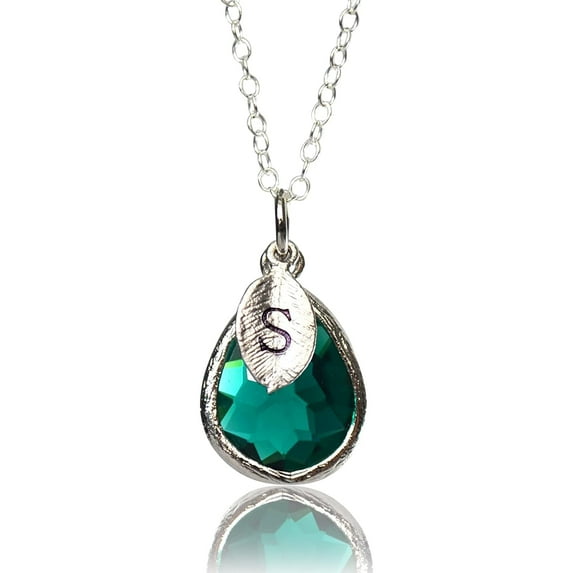 Personalized Emerald Necklace, May Teardrop Birthstone Necklace, Bridesmaid Necklace, Custom Initial Necklace, Birthday Gift for Her - 20" Rose Gold Plated