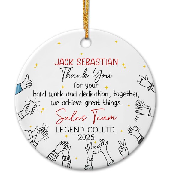 Personalized Employee Appreciation Ceramic Xmas Ornament, Customized Year/Text/Name Ornament Gift for Colleague Employee Coworker Staff, Thank You for Your Hard Work and Dedication Together Ornaments