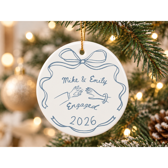 Personalized Engaged Ornament, Holiday Keepsake for Newly Engaged Couples