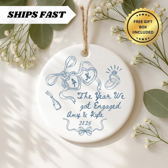 Personalized Engagement Ceramic Ornament, The Year We Got Engaged Keepsake with Custom Couple Names and Year, Bride to Be Gift for Bridal Shower or Christmas