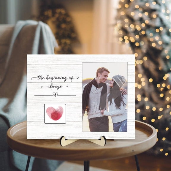 Personalized Engagement Gift Frame, ‘The Beginning of Always’ with Heart Shaped Lip Print, Newly Engaged Couple Gift, Valentine’s Day Keepsake