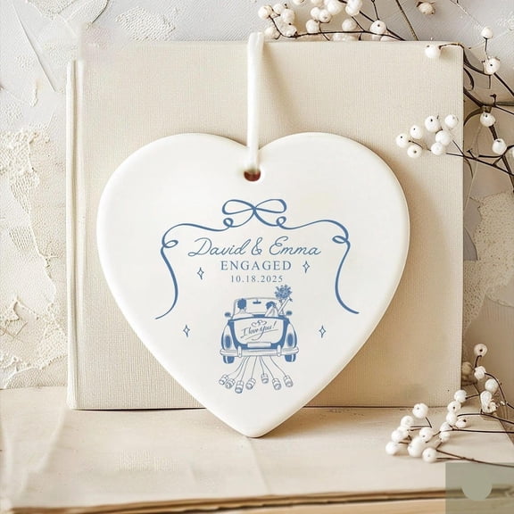 Personalized Engagement Gift for Couples, Custom Wedding Ornament, Romantic Ceramic Keepsake for Newlyweds, Anniversary Gift Decoration