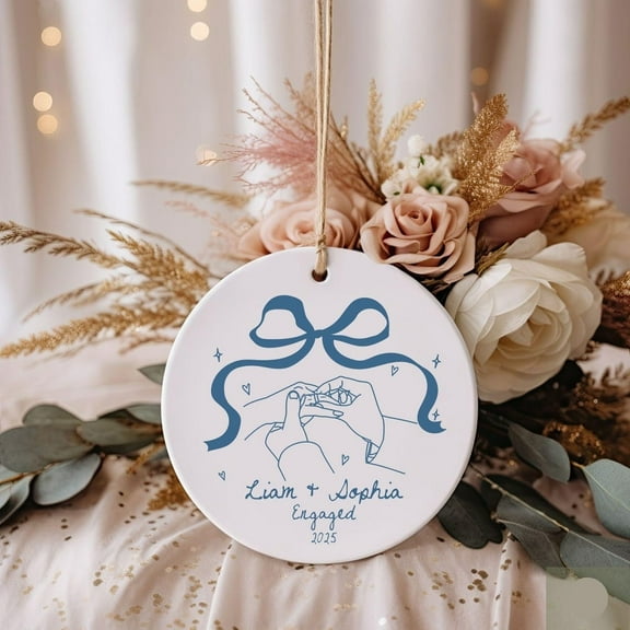 Personalized Engagement Gift for Couples, Custom Wedding Ornament, Romantic Ceramic Keepsake for Newlyweds, Engaged Decor Anniversary Gift