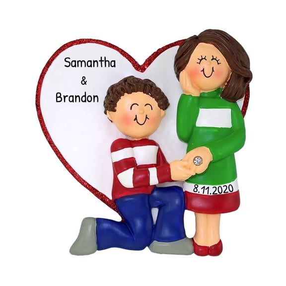 Personalized Engagement Ornament 2024 Gifts for Engaged Brunette Couple 1 Count - Ornaments by Elves