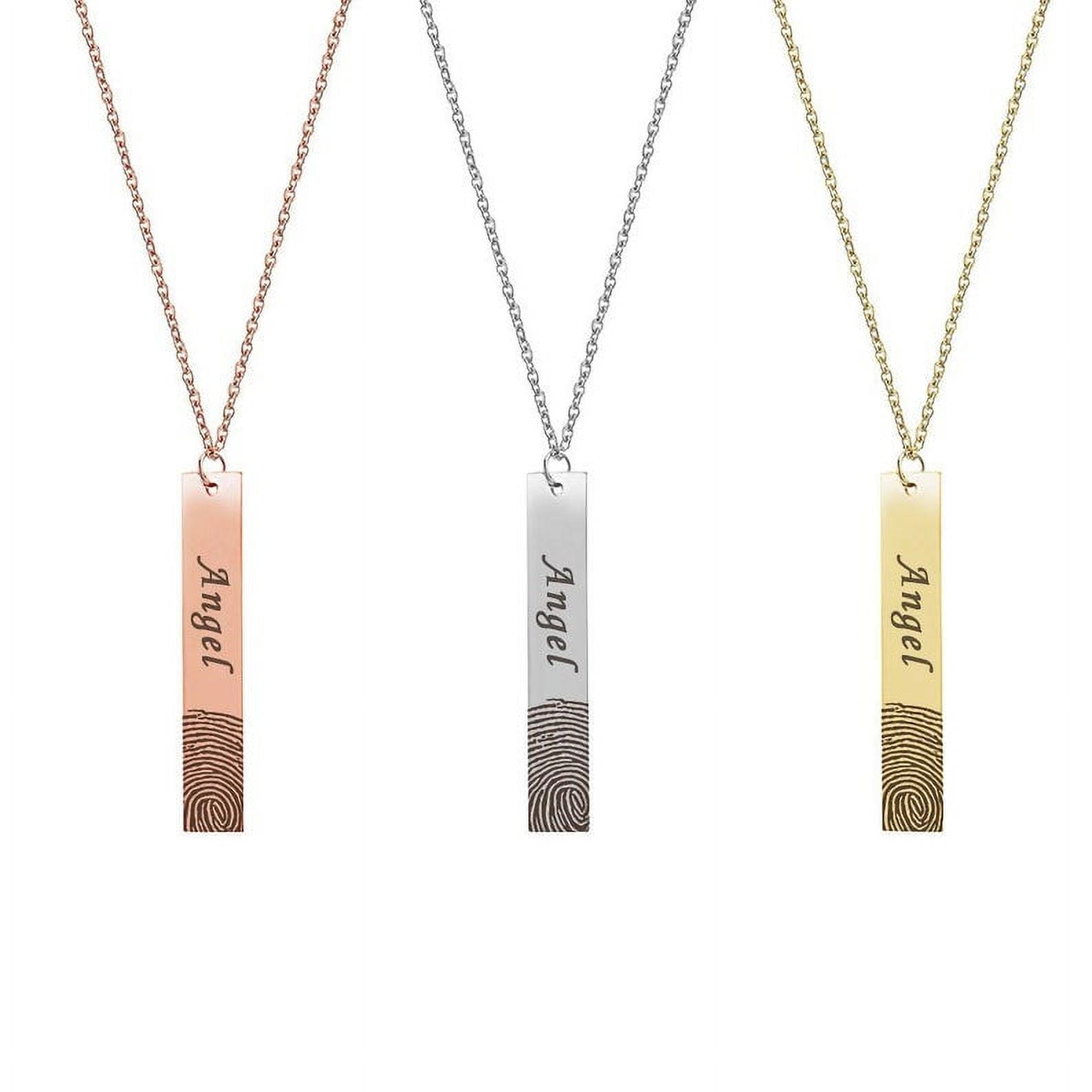 Personalized Engravable Actual Loved One Fingerprint Bar Name Necklace Keepsake Pendant Memorial Jewelry with Gift Box [Rose Gold]