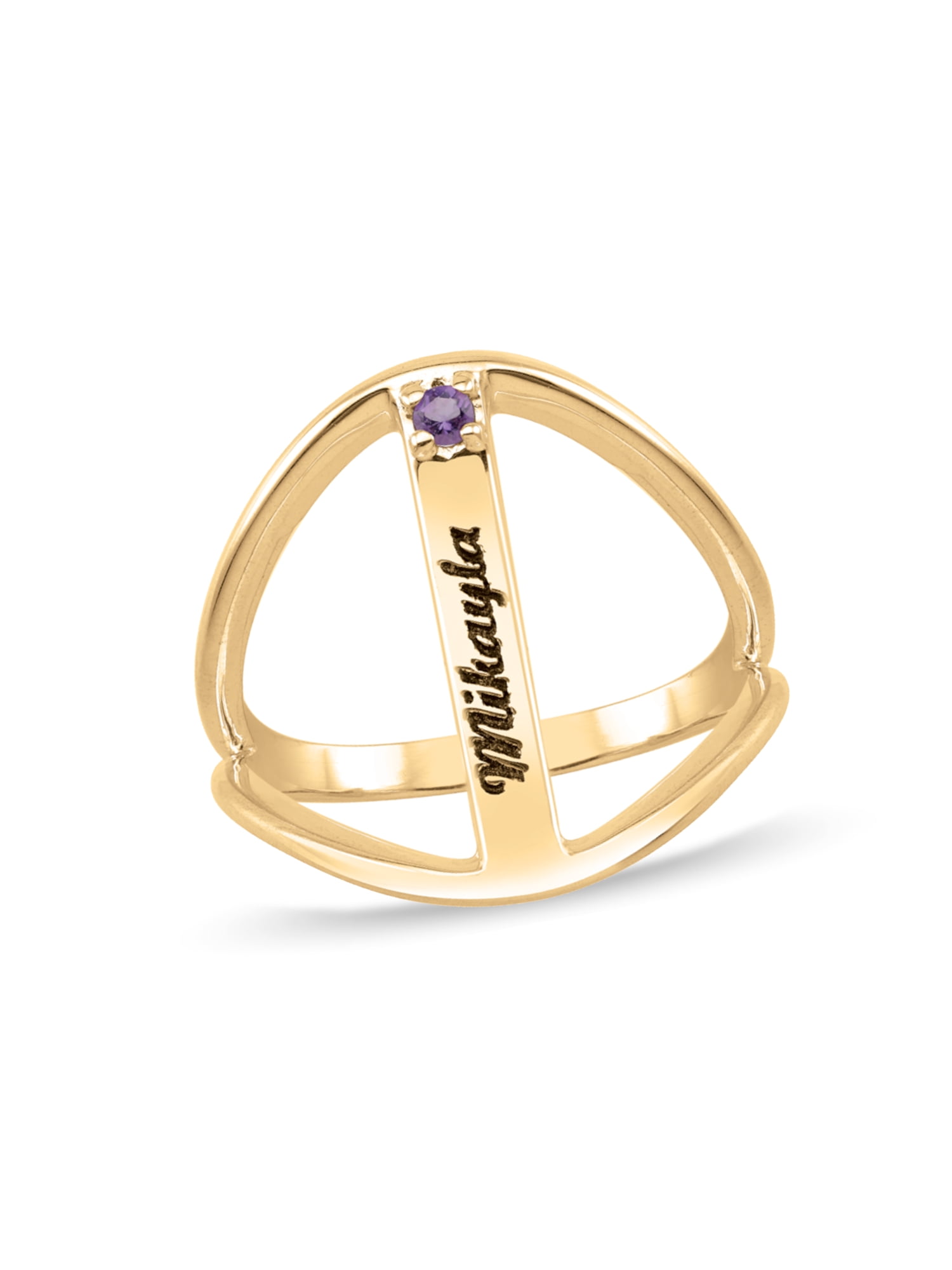 Personalized Engravable Bar Birthstone Ring in 14K Gold by Jewlster