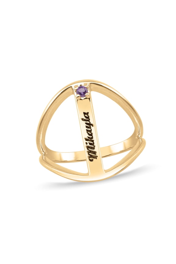 Personalized Engravable Bar Birthstone Ring in 10K Gold by Jewlster