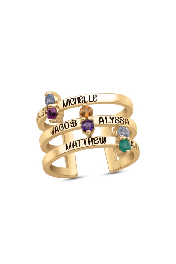 Personalized Engravable Bar Design Birthstone Ring in 10K Gold by Jewlster