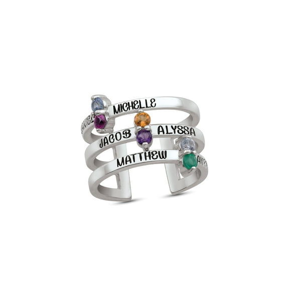Personalized Engravable Bar Design Birthstone Ring in Sterling Silver