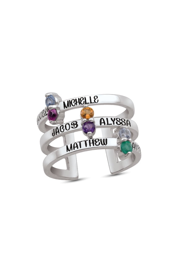 Personalized Engravable Bar Design Birthstone Ring in Sterling Silver by Jewlster