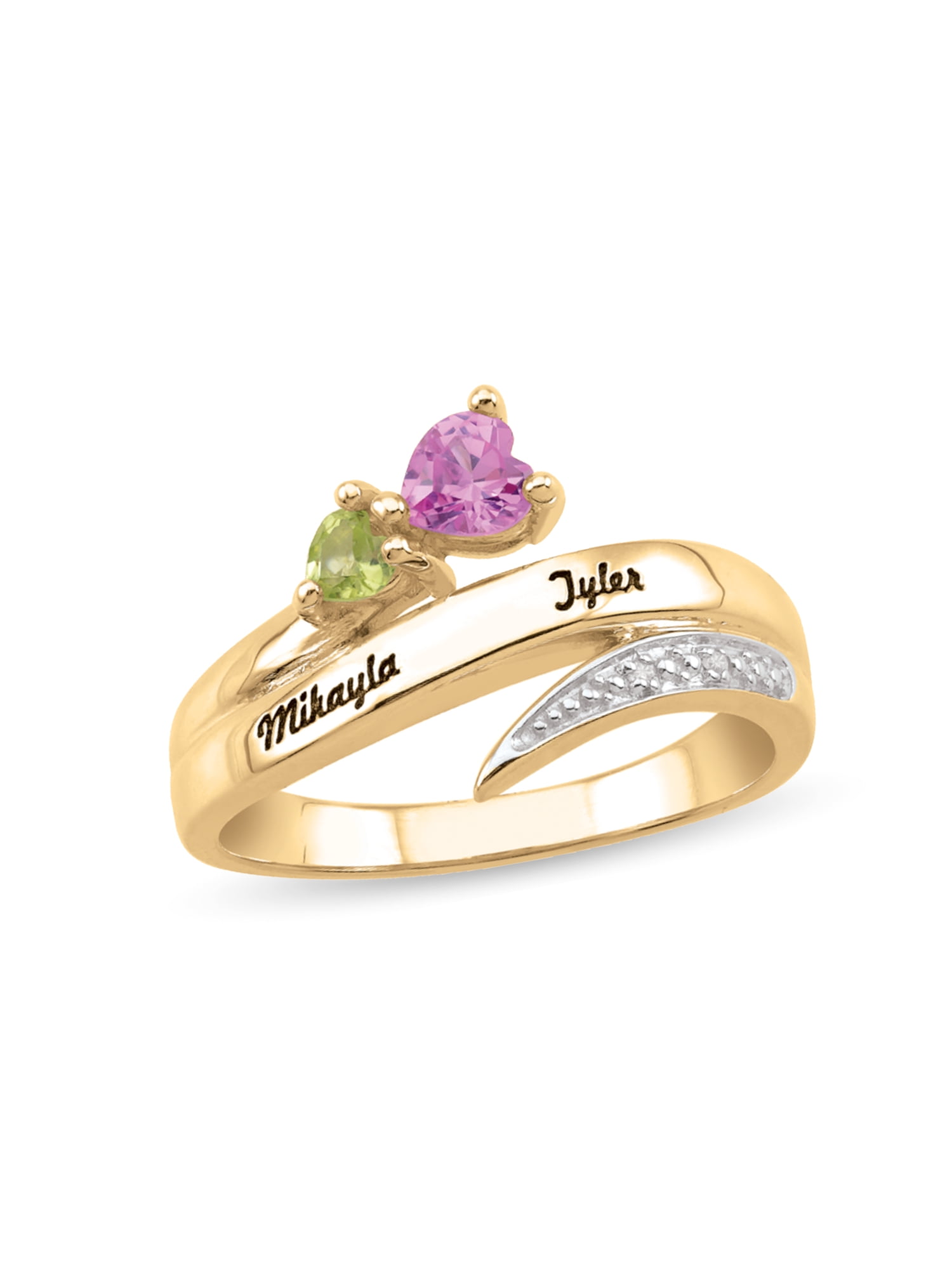 Personalized Engravable Bypass Couple's Heart Birthstone Ring in