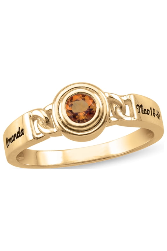 Personalized Engravable Chain Design Birthstone Ring in 10K Gold by Jewlster