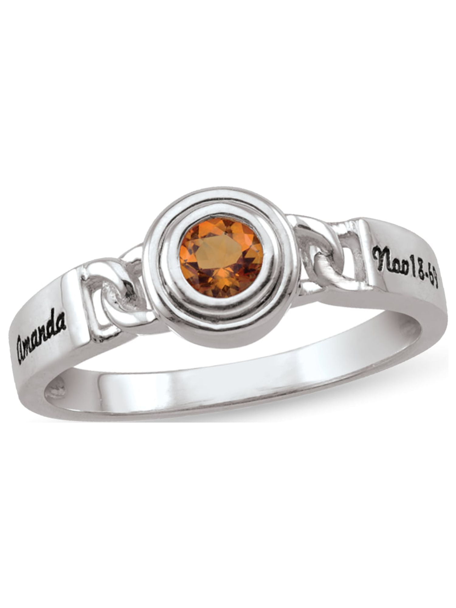 Personalized Engravable Chain Design Birthstone Ring in Sterling Silver by Jewlster