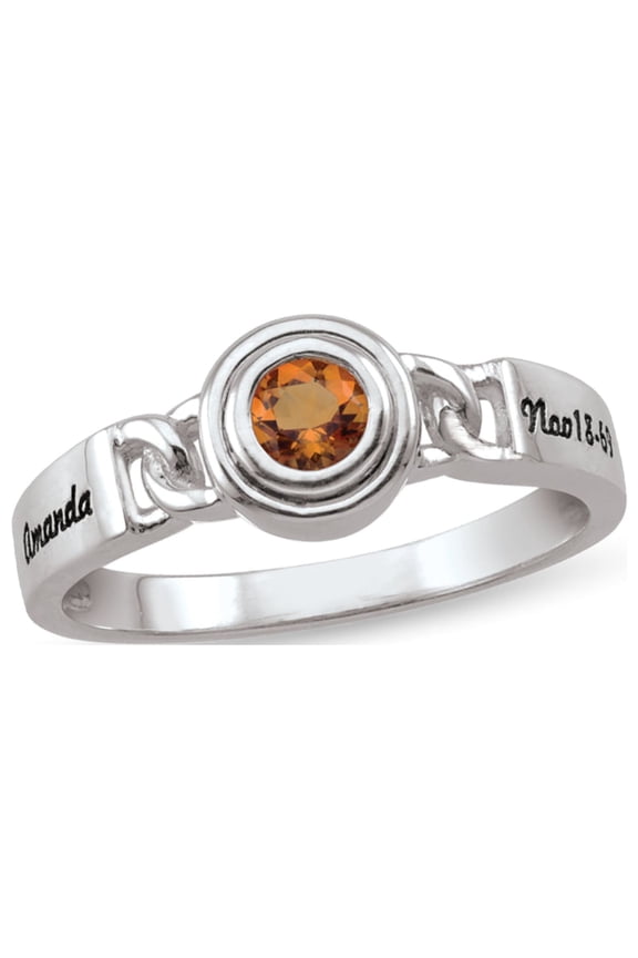 Personalized Engravable Chain Design Birthstone Ring in Sterling Silver by Jewlster