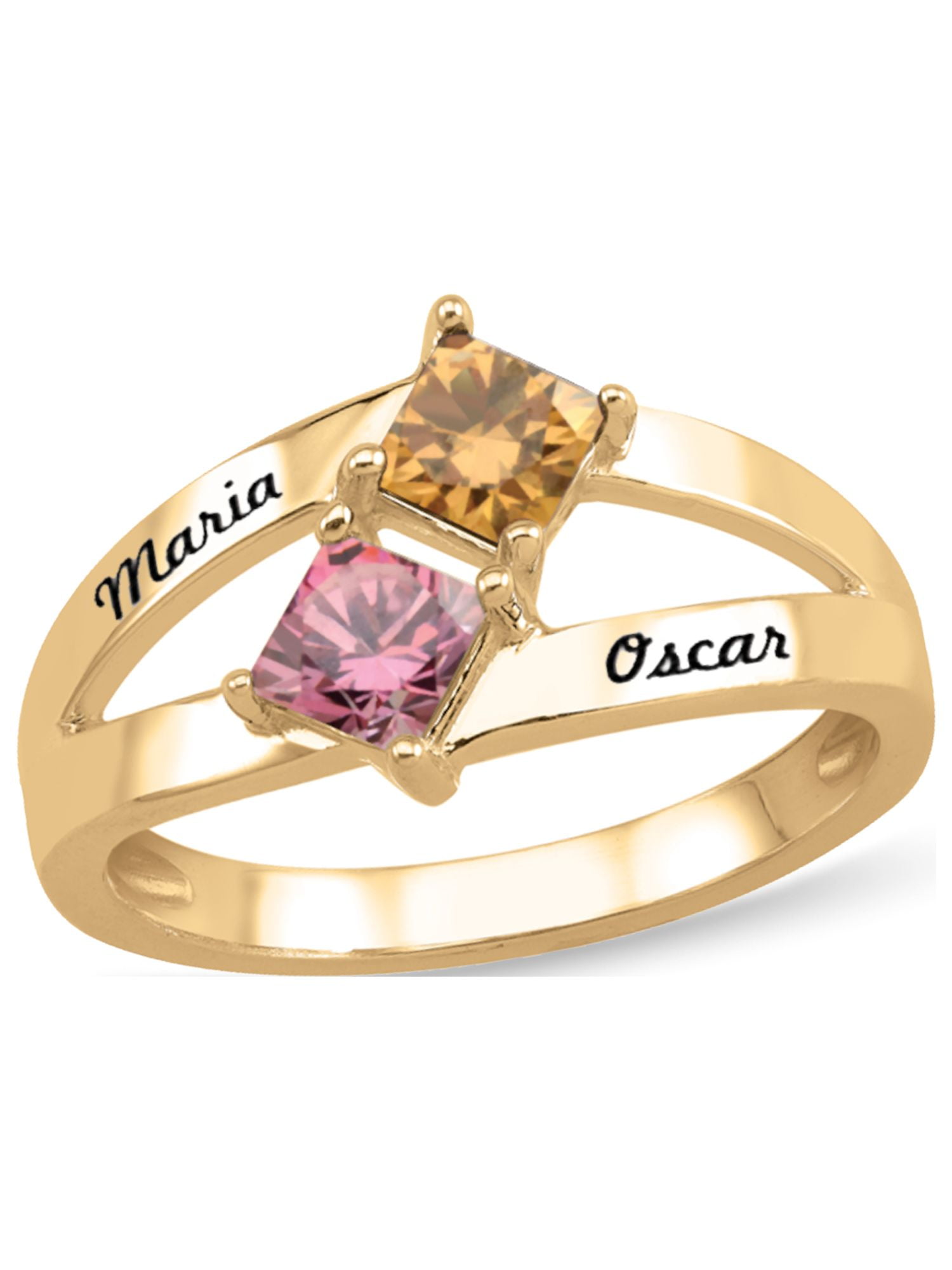 Personalized Engravable Couple's Birthstone Ring in 10K Gold by Jewlster