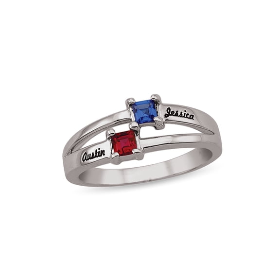 Personalized Engravable Couple's Birthstone Ring in Sterling Silver by Jewlster