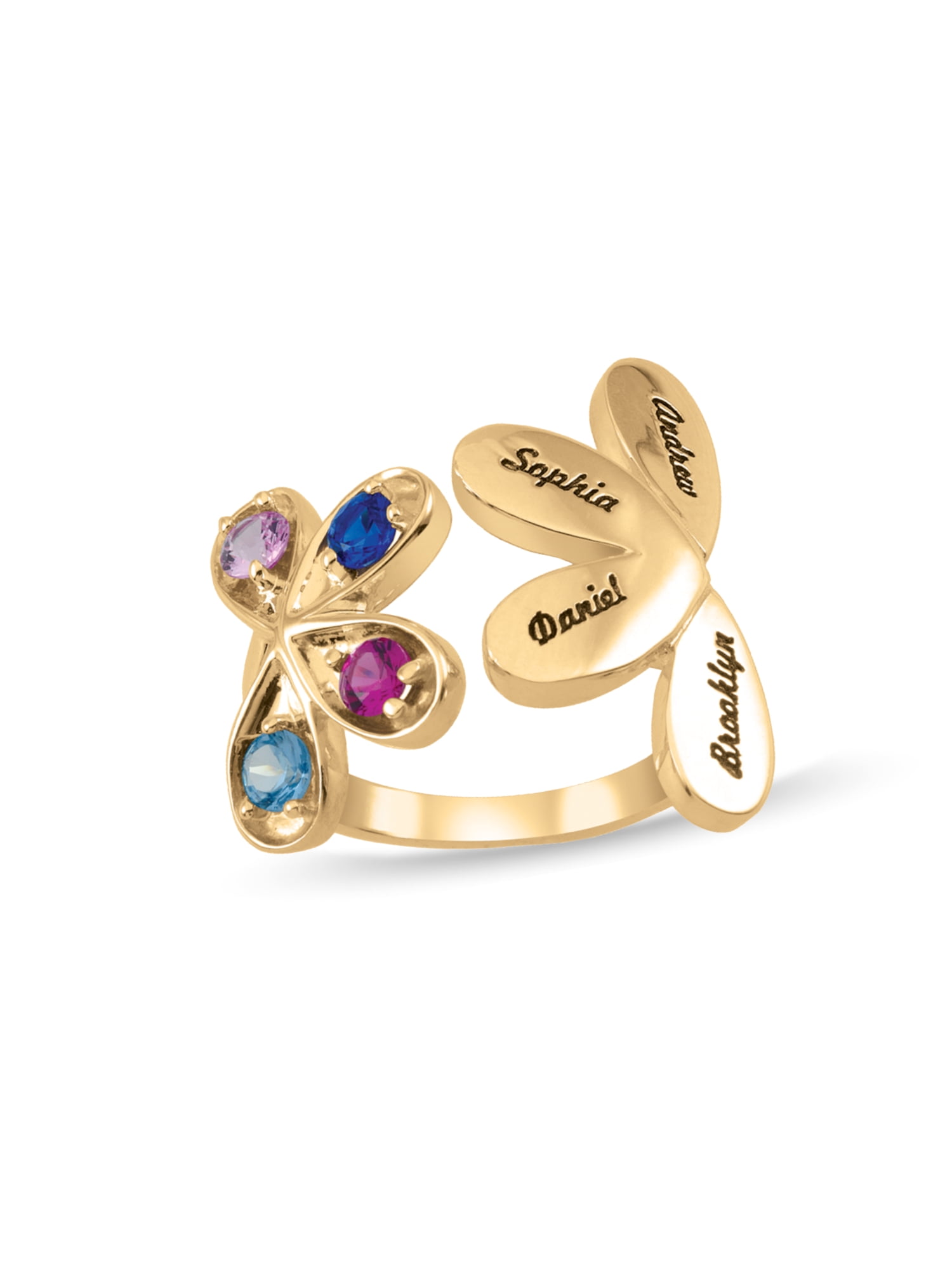 Personalized Engravable Floral Birthstone Ring in 10K Gold by Jewlster