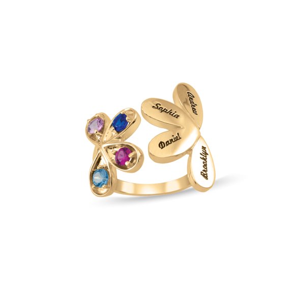 Personalized Engravable Floral Birthstone Ring in 10K Gold by Jewlster