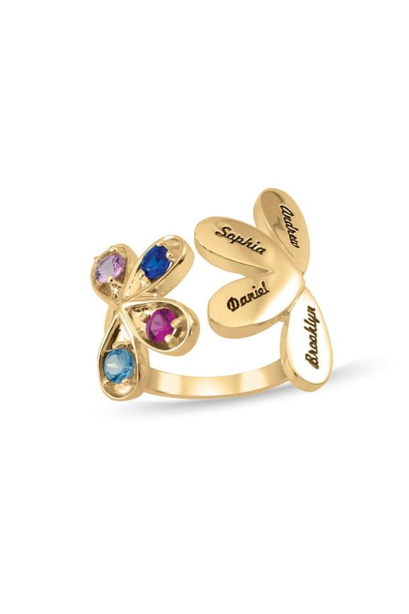 Personalized Engravable Floral Birthstone Ring in 10K Gold by Jewlster
