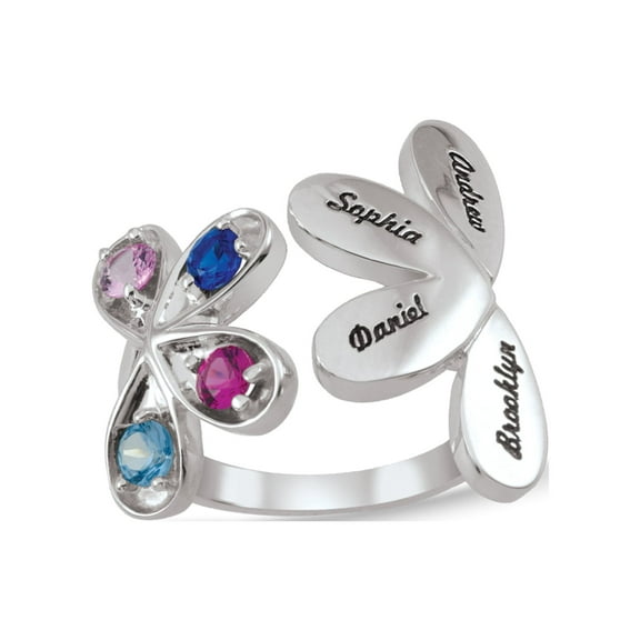 Personalized Engravable Floral Birthstone Ring in Sterling Silver by Jewlster