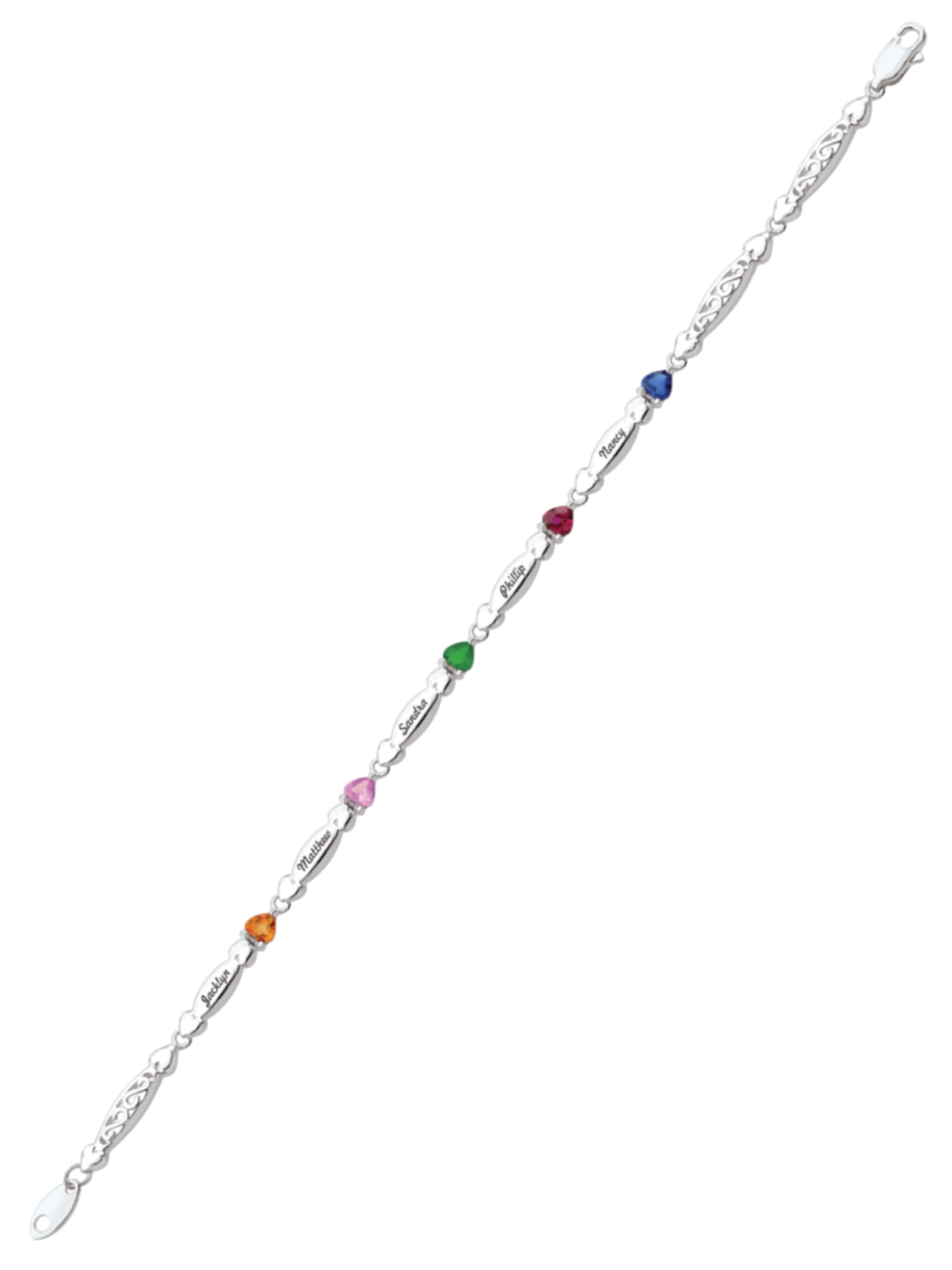 Personalized Engravable Heart Birthstone Bracelet in Sterling Silver by Jewlster