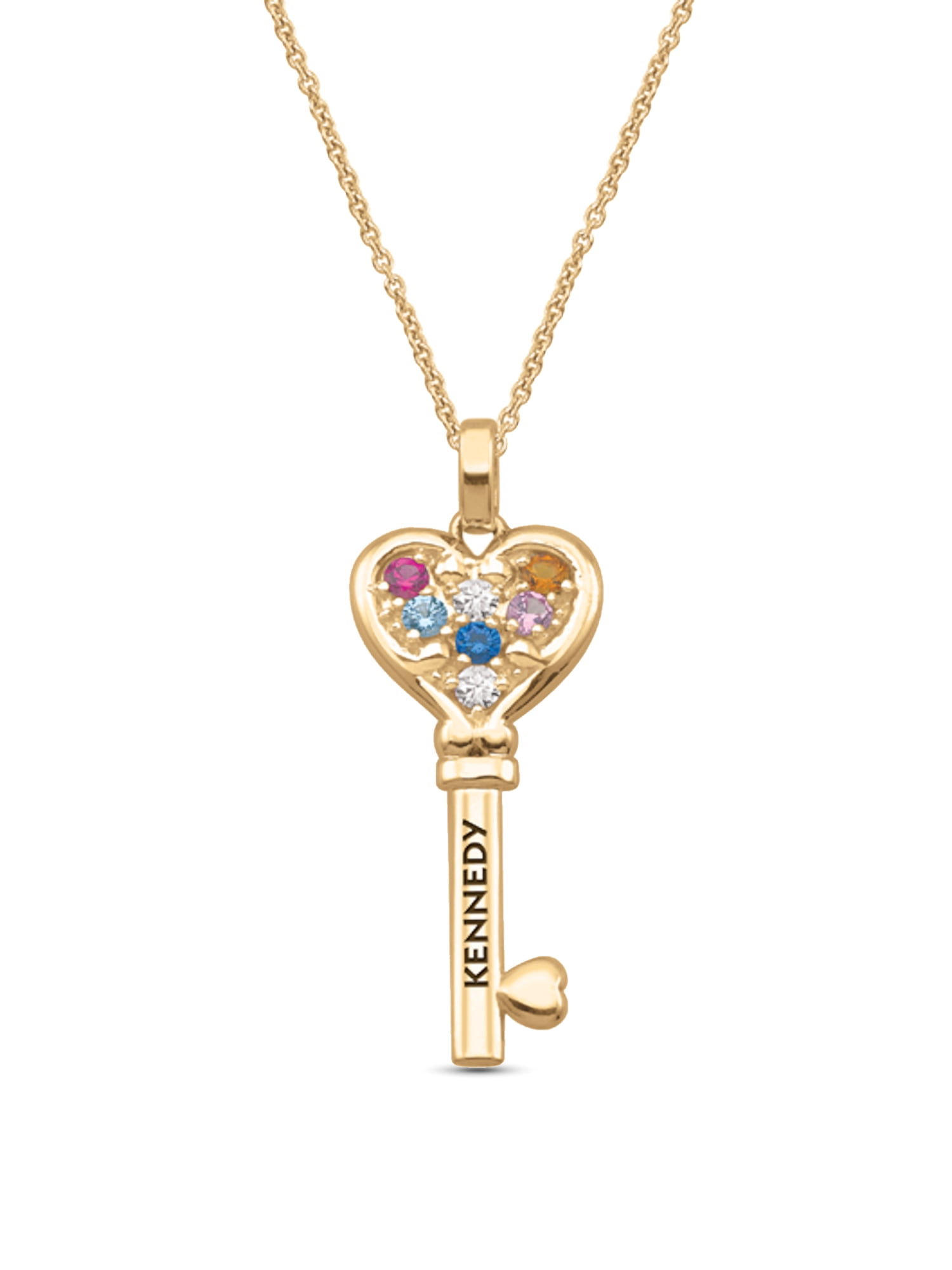 Personalized Engravable Key Birthstone Necklace in 14K Gold by Jewlster