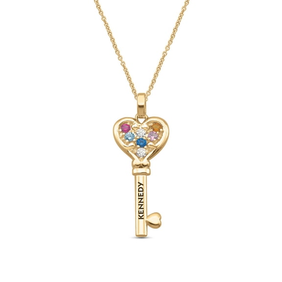 Personalized Engravable Key Birthstone Necklace in 10K Gold by Jewlster
