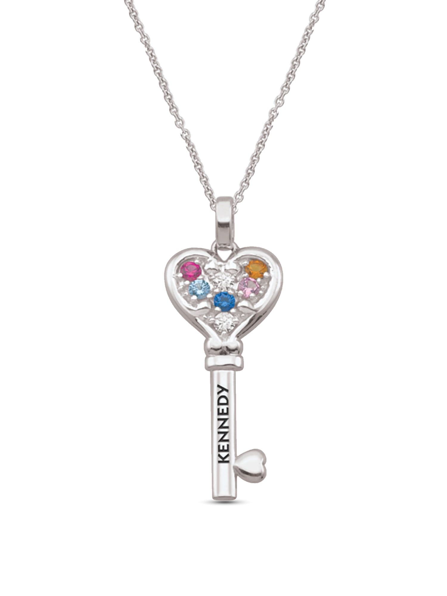 JEWLSTER Personalized Engravable Key Birthstone Necklace in Sterling Silver