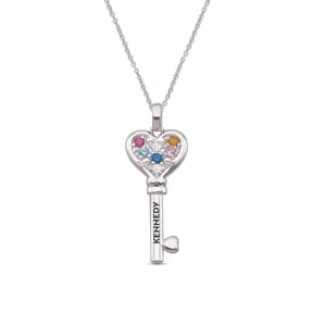 Personalized Engravable Key Birthstone Necklace in Sterling Silver by Jewlster