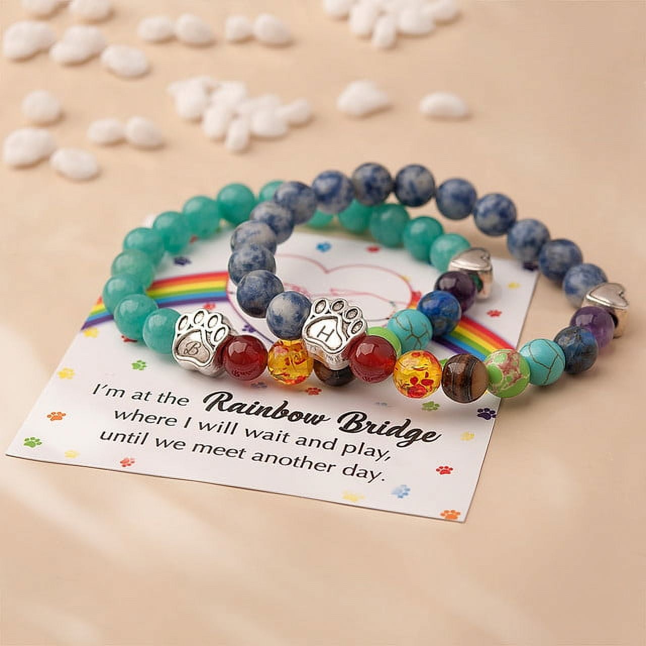 Personalized Engravable Pet Charm Aquamarine Bracelet - Pet Memorial Jewelry - Dog Memorial Bracelet - Cat Memorial Rainbow Bridge - Dog Loss Sympathy Gift - Rainbow Bridge Gifts