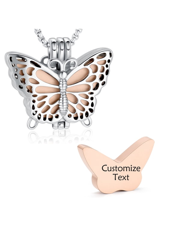 Personalized Engrave Butterfly with Mini Urn Cremation Jewelry for Ashes Holder Urn Necklace for Ashes of Loved One