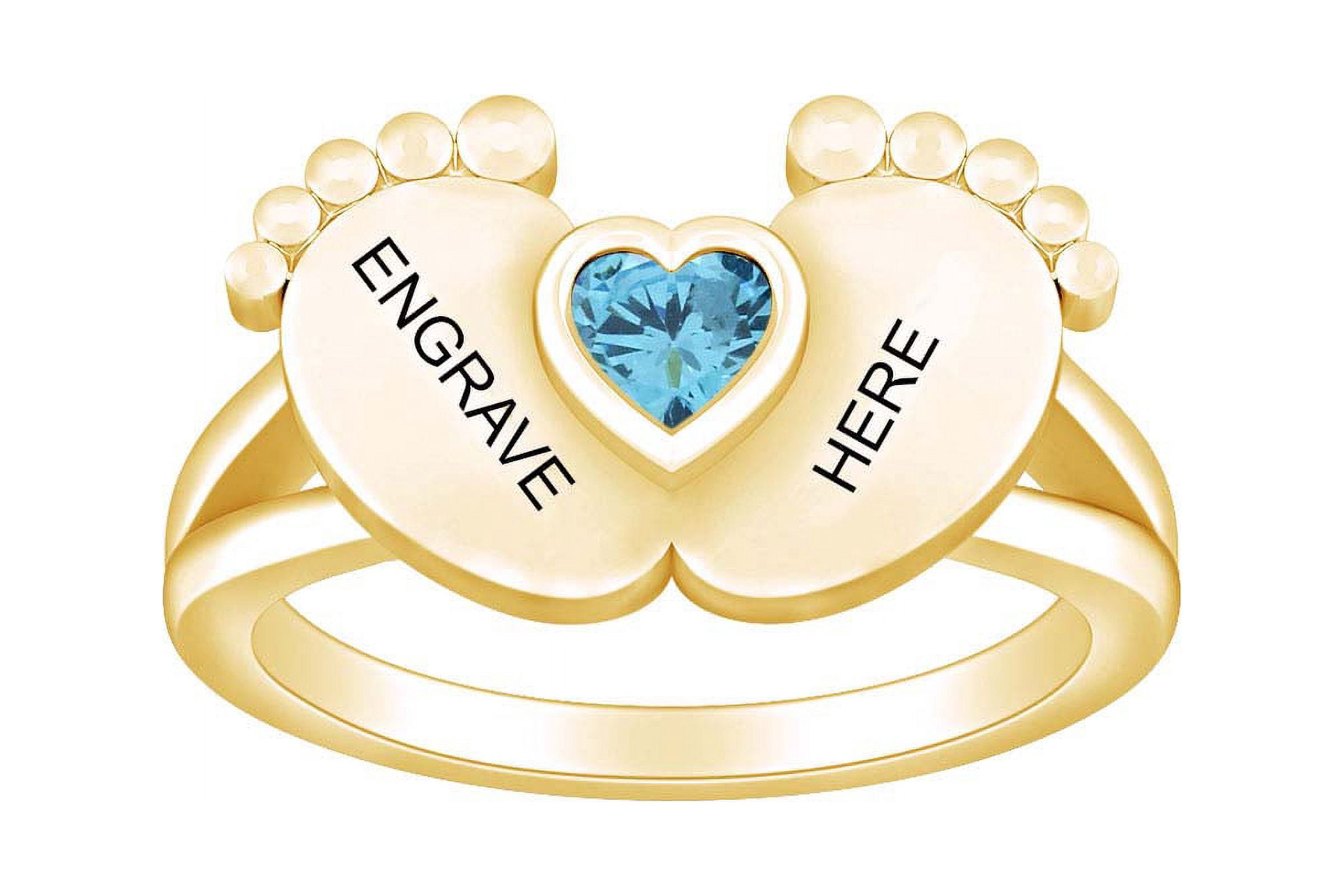 AFFY Personalized Engrave Heart Simulated Aquamarine Baby Feet Heart ...