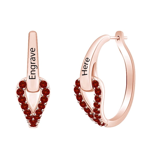 AFFY Personalized Engrave Round Simulated Garnet Fashion Hoop Earrings 14k Rose Gold Over Sterling Silver For Women