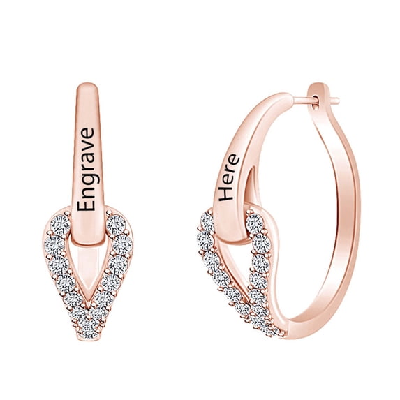 AFFY Personalized Engrave Round Sparkling White Cubic Zirconia Fashion Hoop Earrings 14k Rose Gold Over Sterling Silver For Women