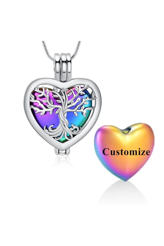 Personalized Engrave Tree of Life Heart Cremation Jewelry for Ashes Holder Necklace Pendent for Ashes and Chain