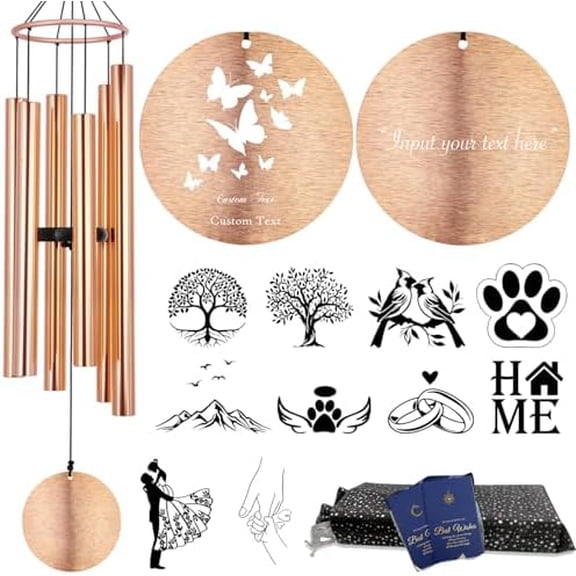Personalized Engrave Wind Chimes for Outside 36 Rose Gold, Custom Gift for Many Occasions, Retirement, Wedding, Sympathy, Pet, Housewarming.Various Design Offered.$$Garden & Patio