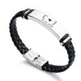 thumbnail image 1 of Personalized Engraved Bracelet for Men, Stainless Steel Braided Leather Wristband, Mens Jewelry Gifts for Dad Grandpa Husband Brother Son, 1 of 5