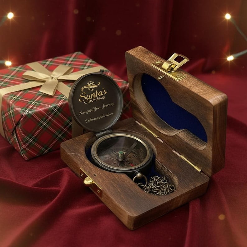 Personalized Engraved Compass Gift for Him Custom Antique Brass Pocket Compass Vintage Keepsake Adventure Retirement, Wedding Christmas Gift