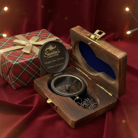 Personalized Engraved Compass Gift for Him Custom Antique Brass Pocket Compass Vintage Keepsake Adventure Retirement, Wedding Christmas Gift