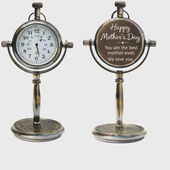 Personalized Engraved Desk Clock Vintage Rotating Brass Table Clock