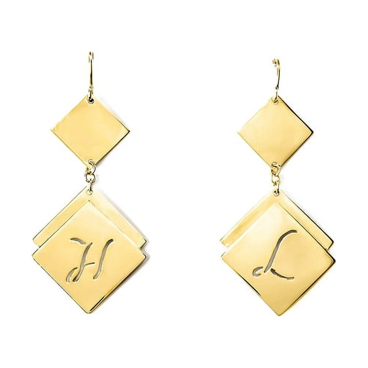 Personalized Engraved Diamond-Shaped Initial Earrings in 14kt Gold Plated Sterling Silver or Sterling Silver