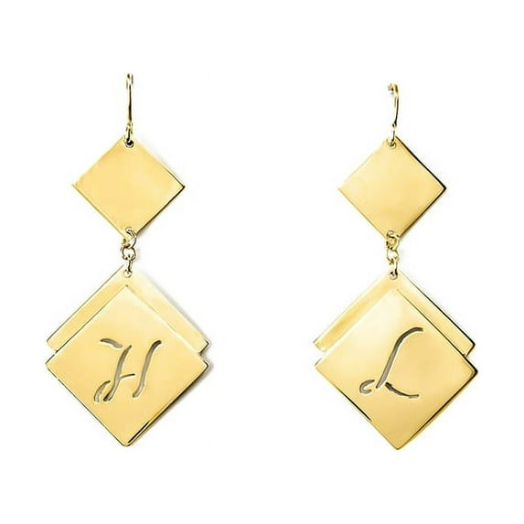 Personalized Engraved Diamond-Shaped Initial Earrings in 14kt Gold Plated Sterling Silver or Sterling Silver