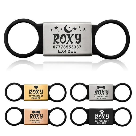 Personalized Engraved Dog & Cat Tags, Custom Slide-On Pet ID Collar Tags, Quiet Silicone & Stainless Steel, Silent Pet Tag
