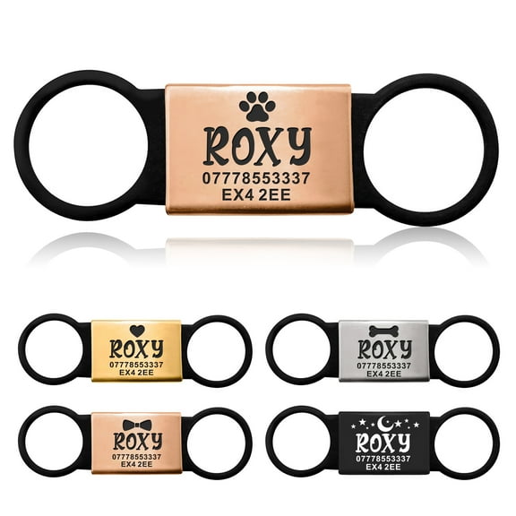 Personalized Engraved Dog & Cat Tags, Custom Slide-On Pet ID Collar Tags, Quiet Silicone & Stainless Steel, Silent Pet Tag