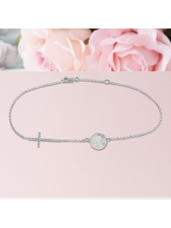 Personalized Engraved Graceful Disc Cross Station Anklet