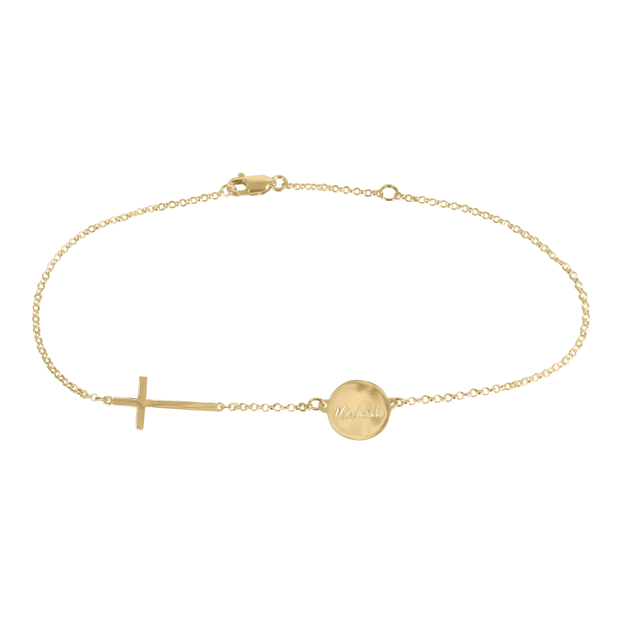 Personalized Engraved Graceful Disc Cross Station Anklet