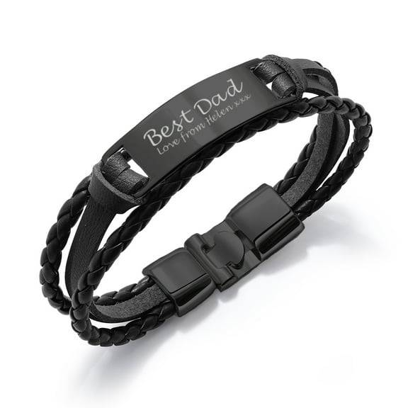 Personalized Engraved Leather Bracelet, Braided Bracelet Men's Wristband, Meaningful Gift for Best Dad from Daughter or Son Birthday Father's Day